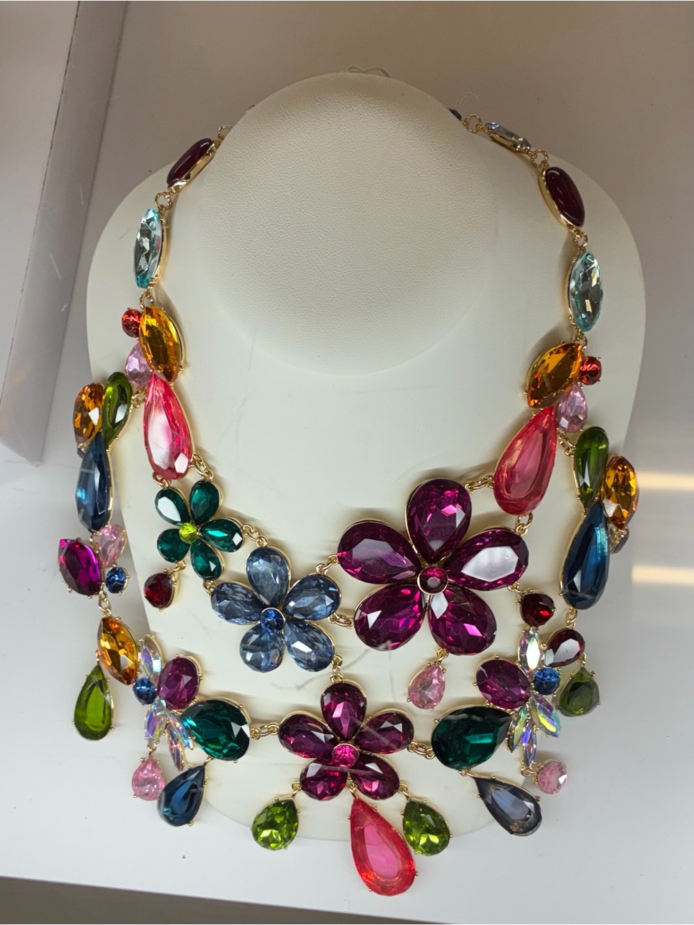 Piper K Gold-Tone Multicolor Floral Crystal Necklace - Statement Women’s Jewelry
